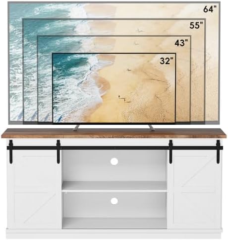 JUMMICO TV Stand for 65 Inch TV, Sliding Barn Doors, White - Image 6