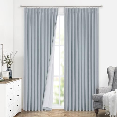 Vision Home Blue Fog Pinch Pleated Full Blackout Curtains Linen Blended Room Darkening Window Curtains 108 inch for Living Room Bedroom Thermal Insulated Pinch Pleat Drapes with Hooks 60" Wx108 Lx1 - Image 2