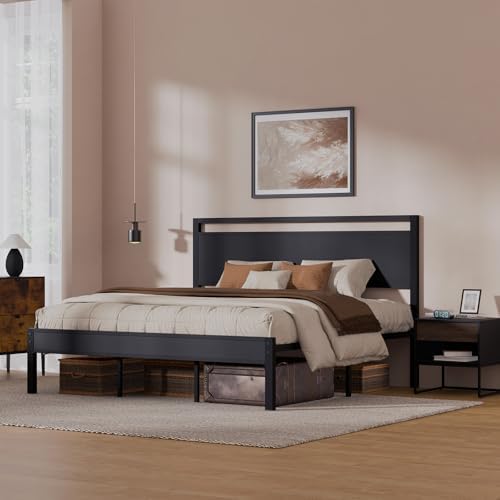Z-hom Upgraded King Size Bed Frame, Heavy Duty Metal Sturdy King Bed Frame with Modern Wood Headboard & Footboard, Stable Platform Bed Furniture Bed Storage, No Noise, No Box Springs, Black - Image 3