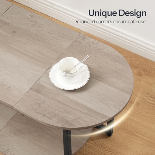 HOOBRO Coffee Table for Living Room, Oval Small Coffee Table with 2-Tier Open Storage Shelf, Industrial Cocktail Tea Table, Wooden Desktop Center Table, Farmhouse, Home Office, Greige BG09KF01 - Image 7