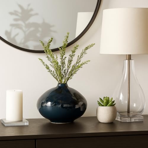 Polished Ceramic Vase for Bathroom Decor - Circle Earthenware Centerpiece for Home, Bedroom, Kitchen, and Living Room - Contemporary Flower Pots for Office, Entryway and Hallway - 9", Blue - Image 3
