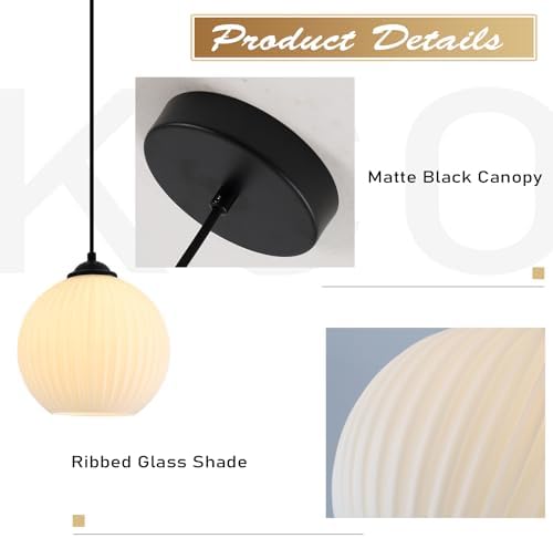 KCO Farmhouse Vintage Black 7.9” Ribbed Milk Glass Pendant Lights Set of 2 - Image 3