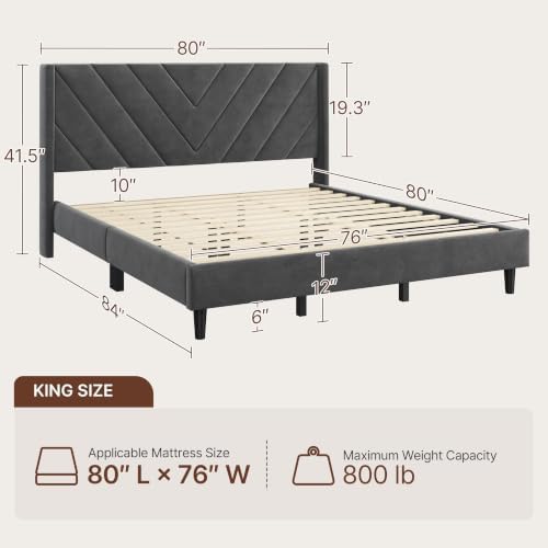 Yaheetech King Bed Frame with Chevron Channel-Tufted Headboard, Dark Gray - Image 2