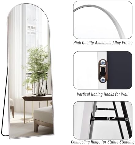 Dewfig Arched Full Length Mirror, 58"X18" Large Full Body Mirror, White - Image 7