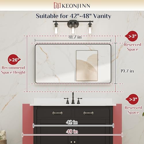 Keonjinn 42 x 20 Inch Black Bathroom Mirror for Over Sink, Tempered Glass - Image 6