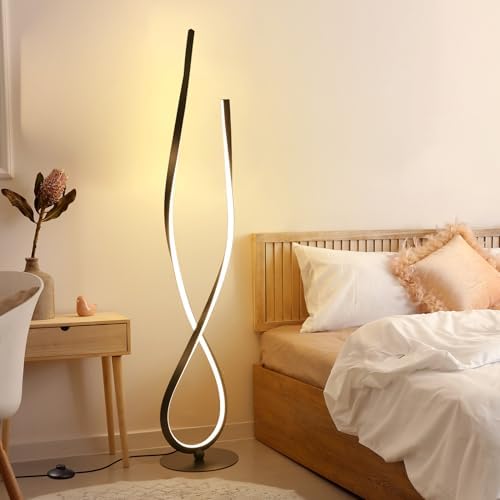 NUÜR 59" Black Spiral LED Floor Lamp, Modern Standing Lamp with Remote by NU%C3%9CRLightning