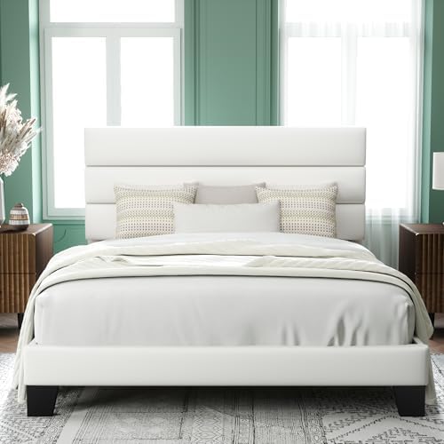 Allewie Queen Size Platform Bed Frame with Velvet Upholstered Headboard by Allewie