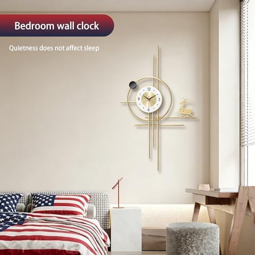 Modern Gold Wall Clock Large Decorative Deer Wall Clock, Minimalist Geometric Metal Art Hanging Clock for Living Room, Entryway, Office, Fireplace Decor, Silent Non-Ticking Battery Operated 23x38'' - Image 6