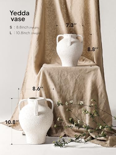 Large White Ceramic Vase with 4 Handles, 10.8 Inch, Rustic Farmhouse - Image 3