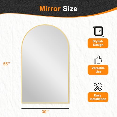 Delma Arched Bathroom Mirror, Gold, 50"x30" - Image 3