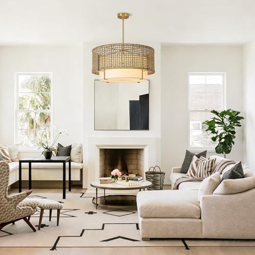 25.6" Large Rattan Chandelier, 6-Light Boho Rustic Pendant Light Fixture - Image 3