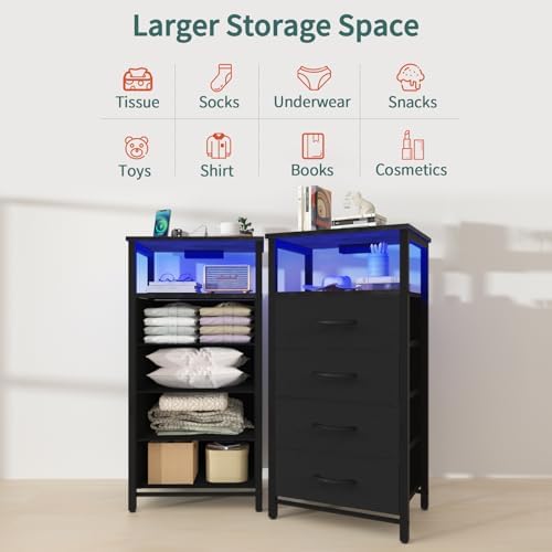 Yoobure Night Stand - Black Nightstand with Charging Station, Small Dresser - Image 5