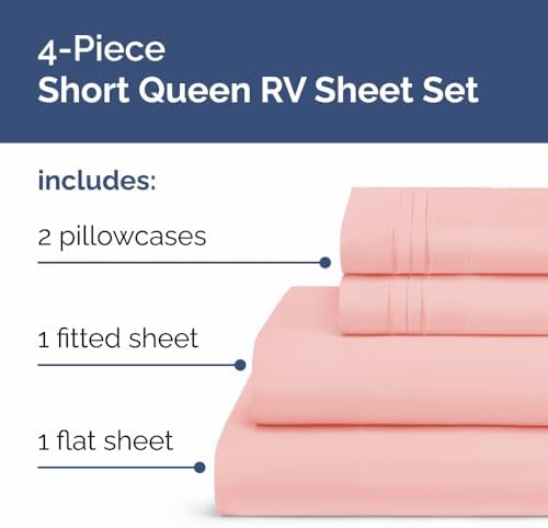 Short Queen Size 4 Piece Bed Sheet Set - RV Short Queen Sheets - Baby Pink - Image 2