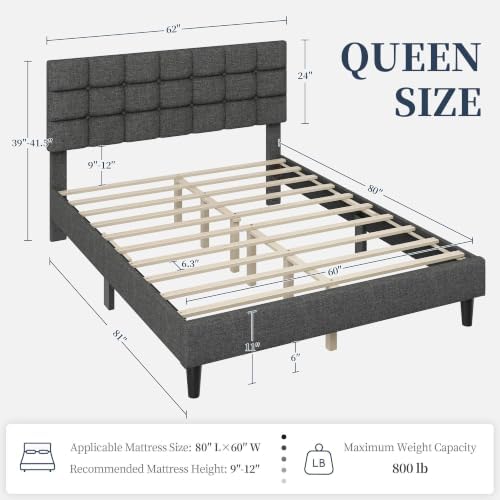 Yaheetech Queen Size Upholstered Tufted Bed Frame with Headboard - Image 2