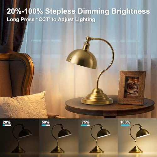 KARTOOSH Cordless Table Lamp, Battery Operated Vintage Desk Light, Brass - Image 4