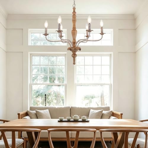 Farmhouse French Country Chandelier Distressed Wood for Living Room - Image 3