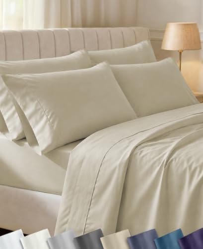 California Design Den Soft 100% Cotton Queen Fitted Sheet Set, 6 Pcs, Beige by CaliforniaDesignDen