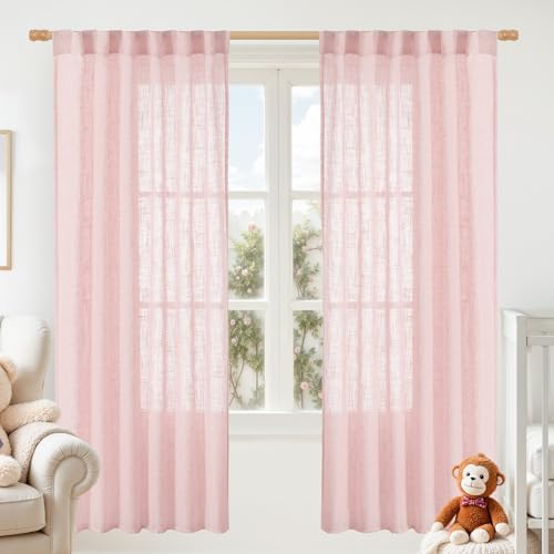LAMIT 72 inch Pink Semi Sheer Linen Curtains for Living Room 2 Panels by LAMIT
