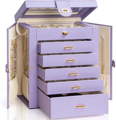 AKOZLIN 6-Tier Jewelry Box Organizer 5 Drawers Storage Violet Large by AKOZLIN