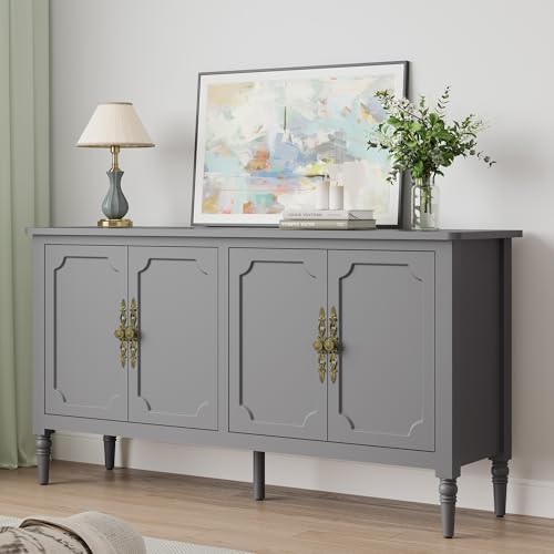 RoyalCraft Buffet Cabinet with Storage, 59" Vintage Sideboard with Adjustable Shelves, Mid Century Modern Painted Credenza Coffee Bar for Kitchen, Dining Room, Entryway, Living Room, Dove Gray - Image 3