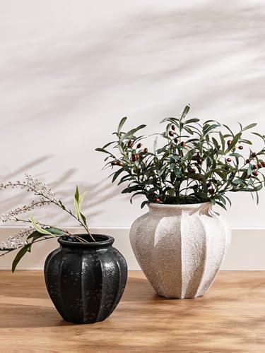 LE TAUCI White Ceramic Vase, 9.3-Inch Textured Flower Vase, Rustic White - Image 3