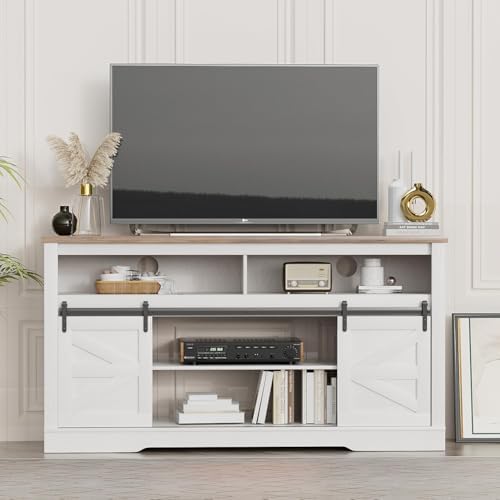YESHOMY Farmhouse Fireplace TV Stand for Television up to 65+ Inch, White - Image 4