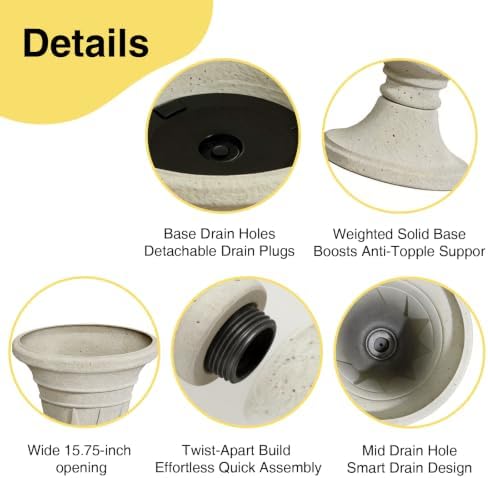 NicBex 24" Tall Urn Planters for Outdoor Plants Set of 2 - Beige Trophy - Image 4