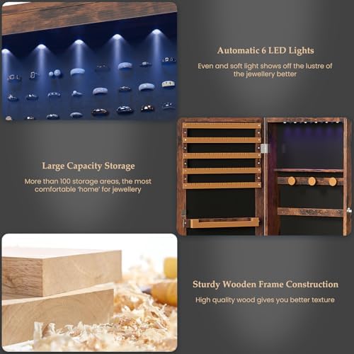 OLIXIS 6 LEDs Jewelry Organizers and Storage, Lockable Full Length Mirror - Image 4