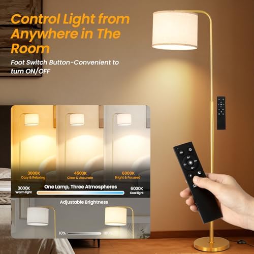 Arc Floor Lamp with Remote and Dimmable Gold Floor lamps for Living Room - Image 2
