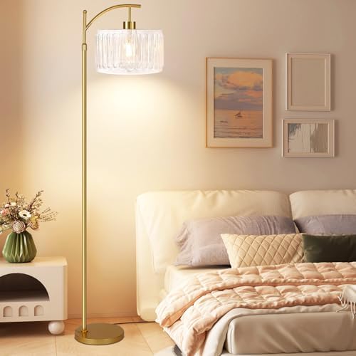 ILLMTW Glass Floor Lamp for Living Room,Bedroom,Gold Dimmable Standing Lamp with Remote,Brass White Tall Lamp Boho Mid Century Modern Floor Lamps Arc Floor Light Lamp Bohemian - Image 7