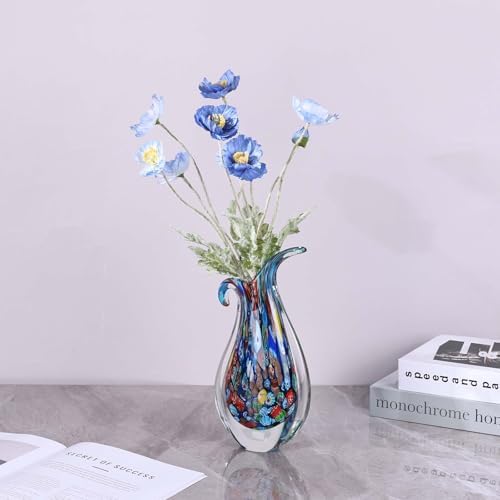 Hand Blown Glass Vase – Oval Decorative Art Glass for Centerpieces, Murano Inspired Decor for Dining Room, Entryway Table, or Shelf, Handmade Glass Vase for Home Display (Blue) - Image 3