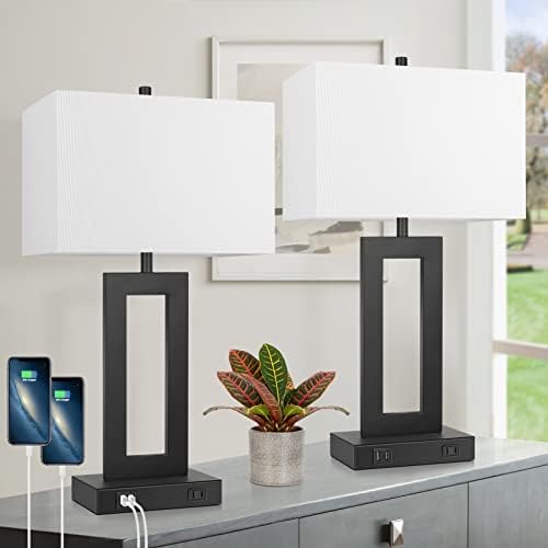 TOBUSA 22" Table Lamp Set of 2, Modern Touch Control Lamp with 2 USB Ports by TOBUSA
