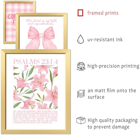16 PCS Framed Christian Coquette Wall Art Decor, Pink Bow Bible Verses Wall Collage Kit Prints for Bedroom, Gallery Wall Frame Set, Jesus Posters for Living Room Aesthetic, Dorm Artwork for Girls Kids - Image 3
