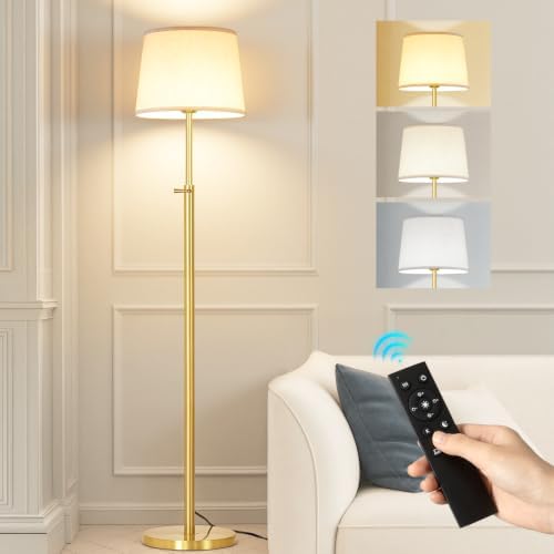 Floor Lamp Height Adjustable with Remote Control for Living Room Gold by Beanliss
