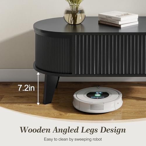 LYNCOHOME Fluted Lift Top Coffee Table with Storage,Modern Oval Coffee Table for Living Room or Home Office(Black) - Image 3