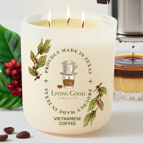 Rich Coffee Beeswax Candle, Roasted Bean & Sweet Vanilla, 90+ Hr, 15 Oz by LivingGoodCandleCo