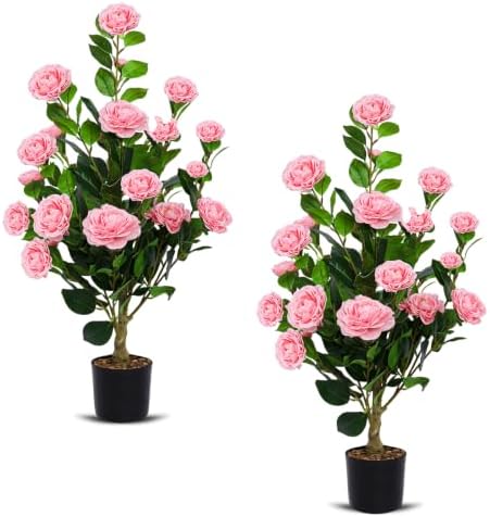 2 Pack Artificial Camellia Trees with Potted (Pink Flowers) by Unknown