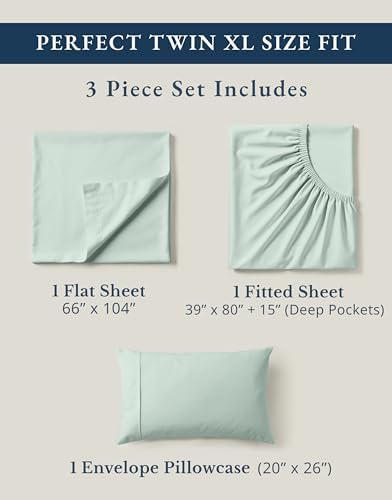 LANE LINEN Twin XL Sheet Set 100% Organic Cotton Soft 3pc - Cool Blue - Image 4