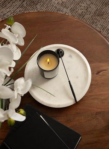 Kate and Laurel Sevienne Modern Glam Round Marble Tray, 10 Inch Diameter, White and Gold, Contemporary Scooped Pedestal Tray for Use as Entryway Tray Catchall or Small Coffee Table Tray - Image 5