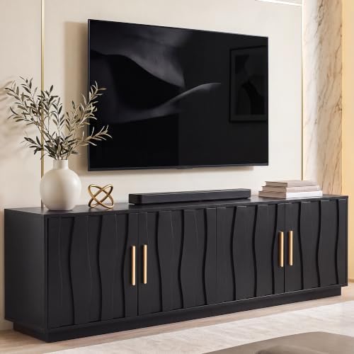 YITAHOME 70" Mid Century Modern TV Stand for 80 Inch TV, Storage, Black by YITAHOME
