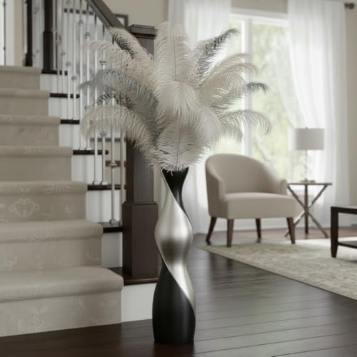 Matte Black & Silver Two-Tone Floor Vase, 24 Inch Modern Decorative Vase for Pampas Grass, Feathers, Dried Reeds, Contemporary Home Decor for Living Room, Office, Fireplace - Resin - Image 3