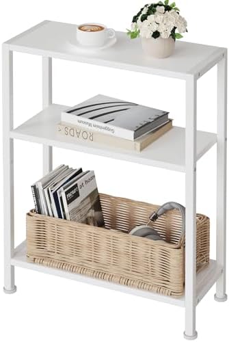 3-Tier Side Table, Small End Table, Sofa Side Table for Narrow Spaces, Slim End Table, Skinny Nightstand Table for Living Room Bedroom Office, White by VANTIMO