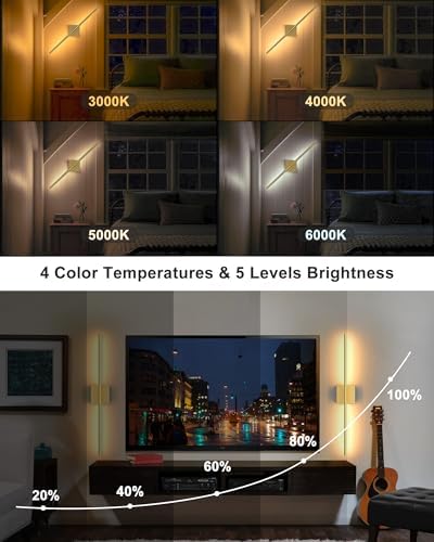 Battery Powered Wall Sconce Set of Two: Gold Wireless Rechargeable Wall Lights with Touch and Remote Control, 360°Rotatable 4CCT Dimmable Cordless Scone Lighting Decor for TV Wall Bedroom Bathroom - Image 4