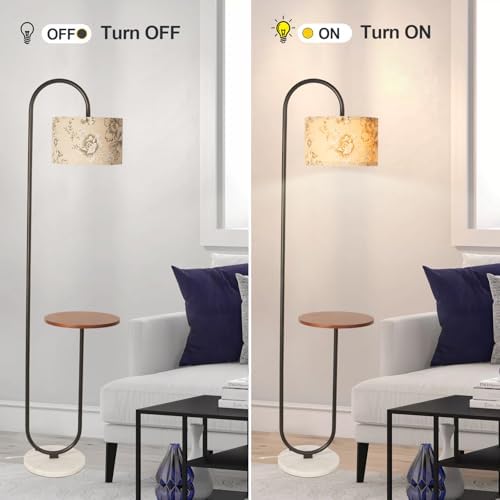 Hsyile Arc Floor Lamp with Hanging Drum Shade for Living Room-Marble Base Modern Tall Stand Up Light with Table, Contemporary Over The Couch Black Lamp Standing Lamps - Image 7