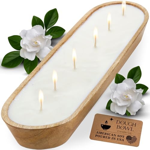 Dough Bowl Candle Co. Rose Candle - 17x5 Large 6 Wick Natural Scented Soy Candles for Women, Valentines Day Decor Gifts for Home, White Decorative Natural Aromatherapy, 70 Hour Burn Time by Dough+Bowl+Candle+Company