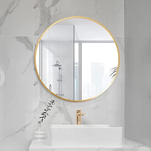 HARRITPURE Round Mirror 19.6" Gold Wall Mounted Circle Mirror with Aluminum Alloy Frame Modern Design for Bathroom, Living Room, Vanity, Bedroom, Entryway - Image 3