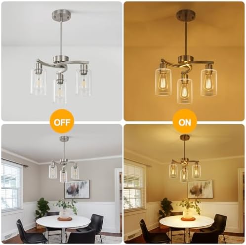 CNRATYE 3-Light Brushed Nickel Pendant Lighting for Kitchen Island, Hanging Dining Room Light Fixtures Over Table, Industrial Chandelier for Entryway Hallway Foyer Bedroom, Clear Glass Shade - Image 5