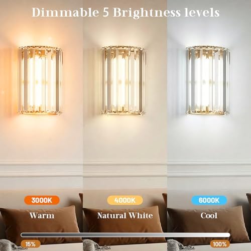 Gold Battery Operated Wall Sconces Set of Two, Crystal Wireless Wall Lights with Remote, Rechargeable Cordless Wall Lamps 12 RGB and 3 CCT Dimmable Decor for Bedroom Living Room Hallway - Image 6