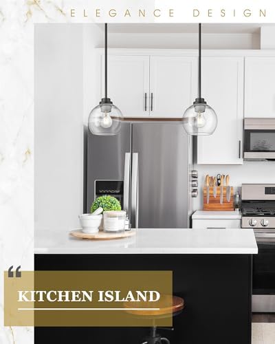 Pendant Lights Kitchen Island 2 Pack, 7" Modern Black Hanging Lights Fixtures with Clear Glass Globe Shade, Kitchen Island Lighting for Bathroom, AD-22280-1P2-BK-C - Image 2