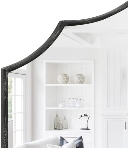 Besdomus Black Scalloped Wall Mirror: 40"x29" Large Wooden Bathroom Mirror - Image 5